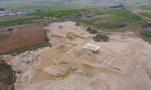 Arial view of a archaeological expedition in Panamarca, Peru