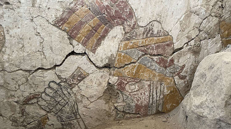 Excavation of a mural painting at Pañamarca