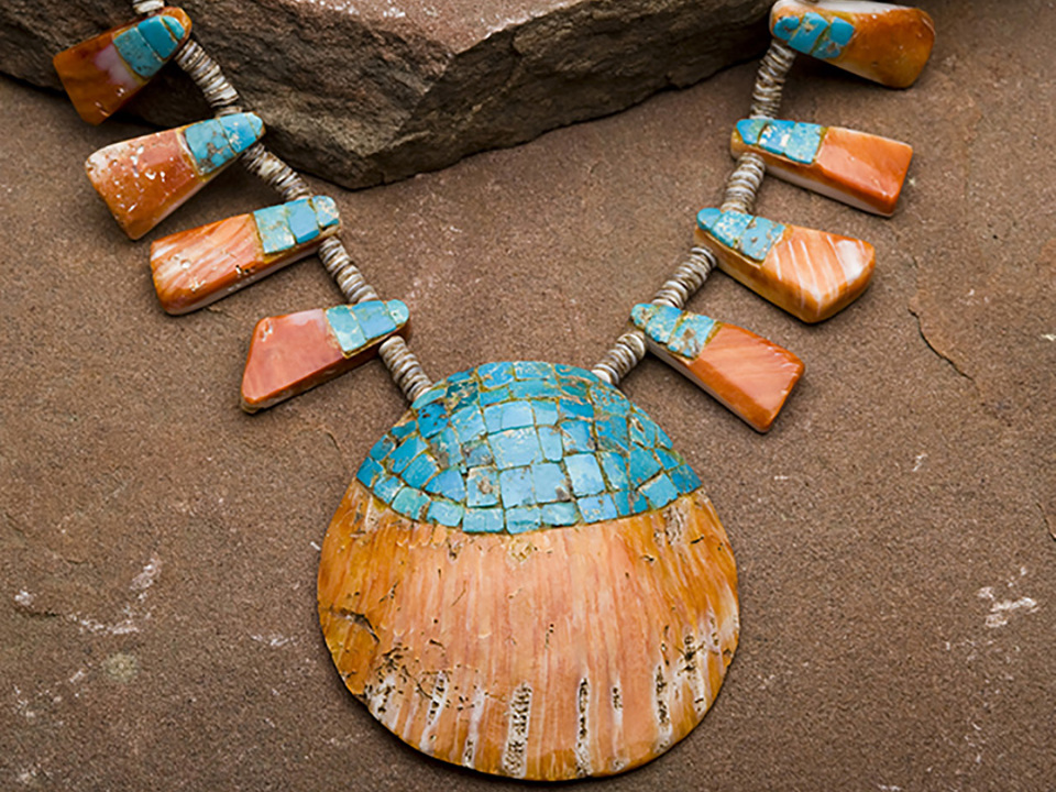 Orange and turquoise shell necklace